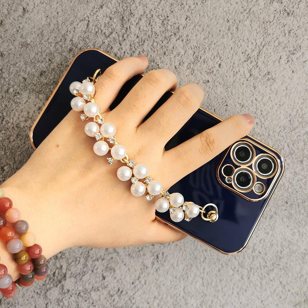 Elegant Pearl Chain Phone Case for iPhone Models