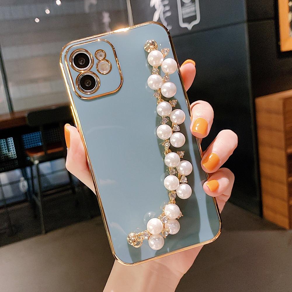 Elegant Pearl Chain Phone Case for iPhone Models