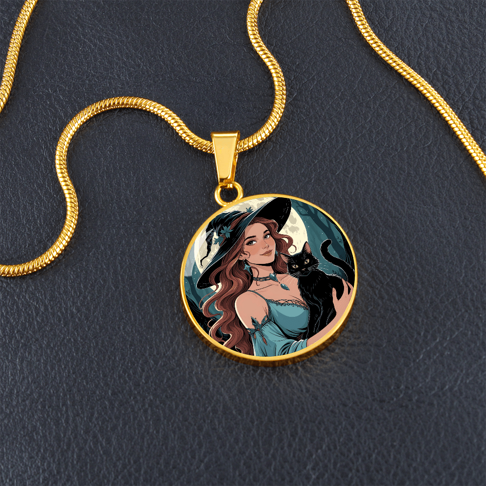 Pendentif Collier Charmant de Dame Chat Sorcière