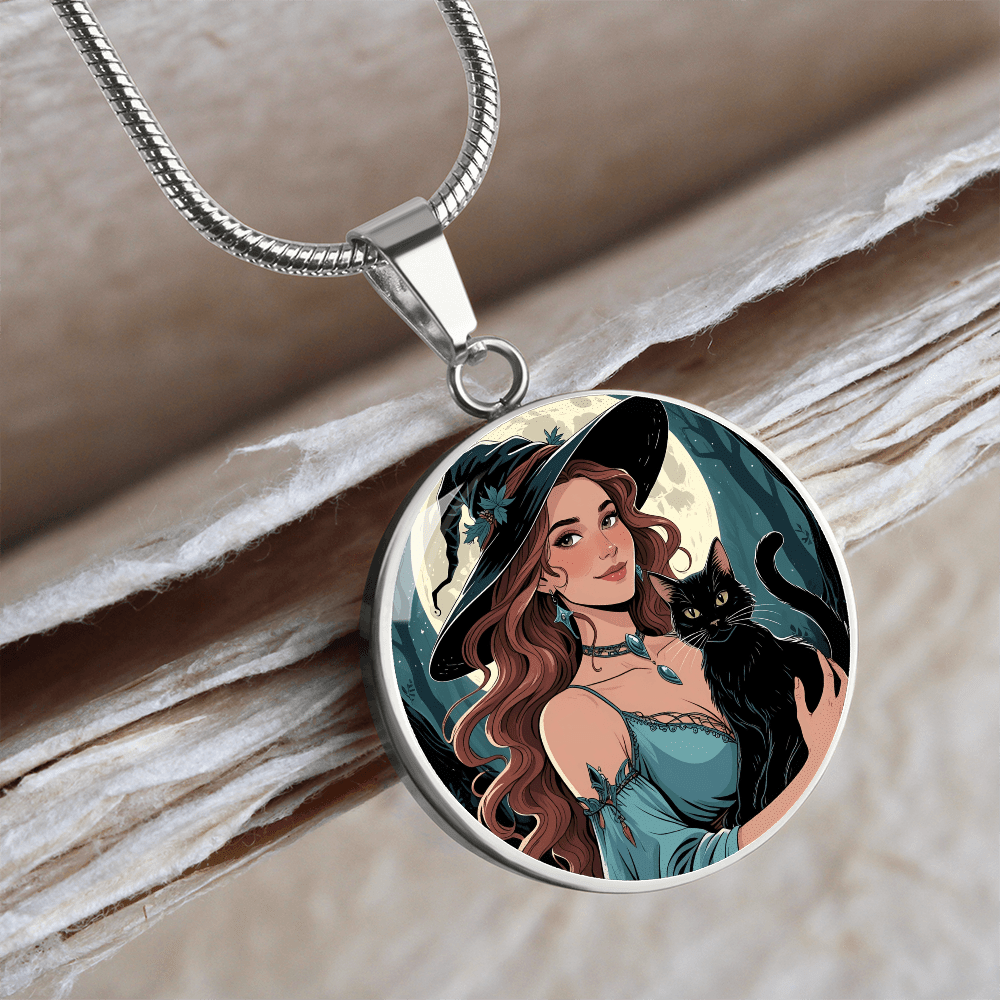 Pendentif Collier Charmant de Dame Chat Sorcière