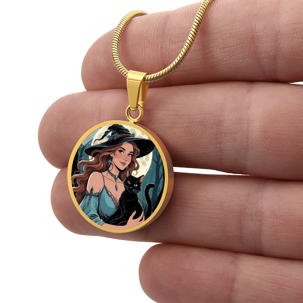 Pendentif Collier Charmant de Dame Chat Sorcière