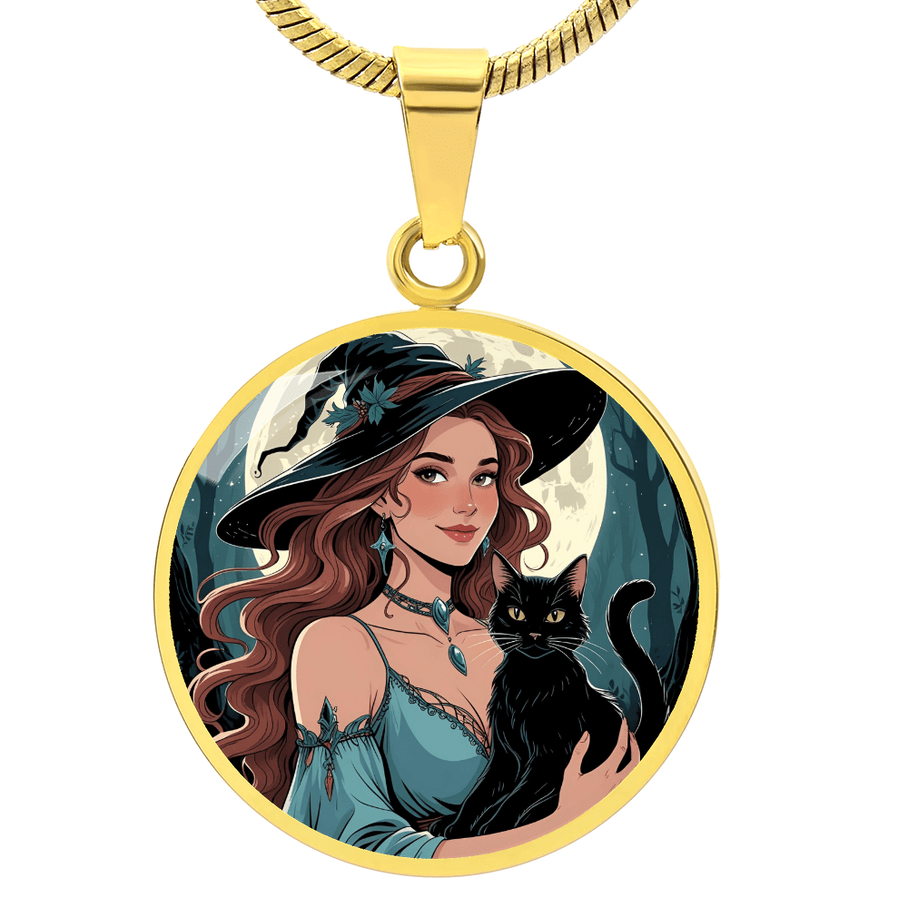 Pendentif Collier Charmant de Dame Chat Sorcière