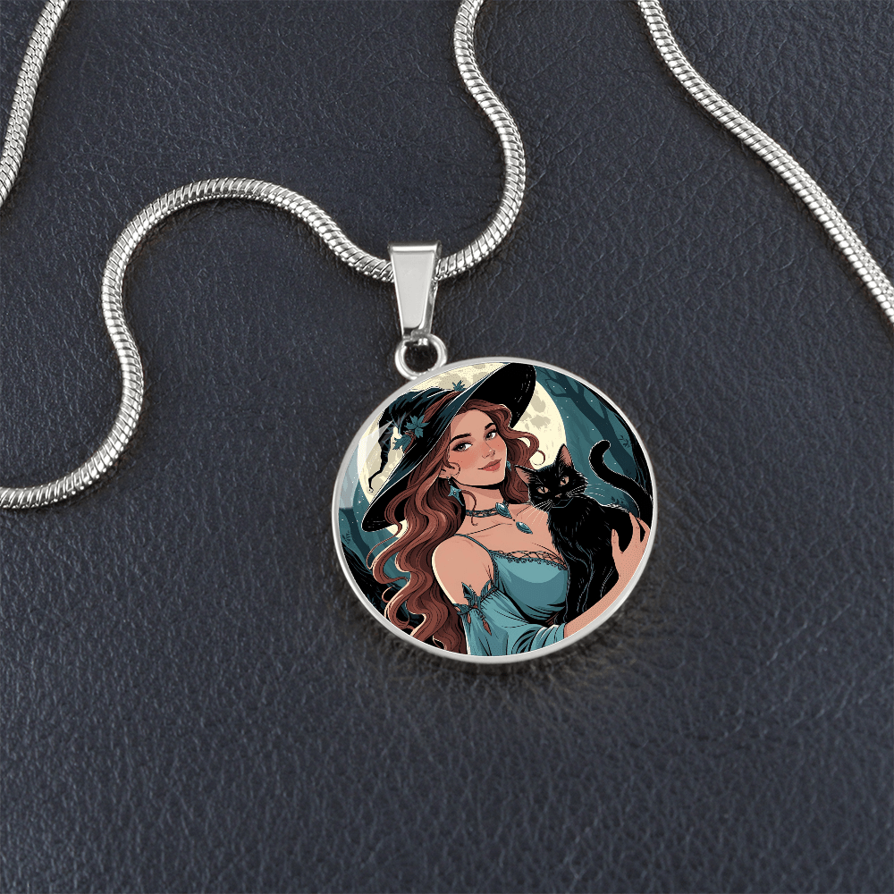 Pendentif Collier Charmant de Dame Chat Sorcière