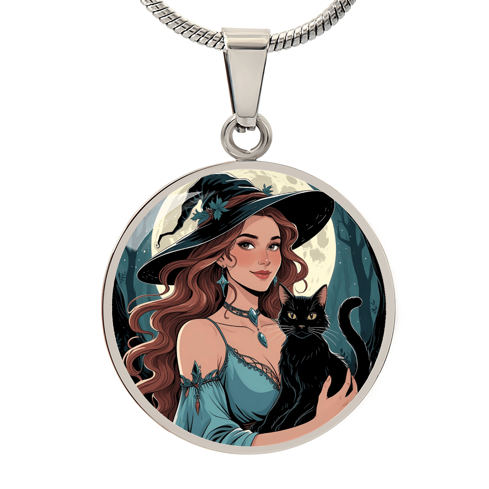 Pendentif Collier Charmant de Dame Chat Sorcière