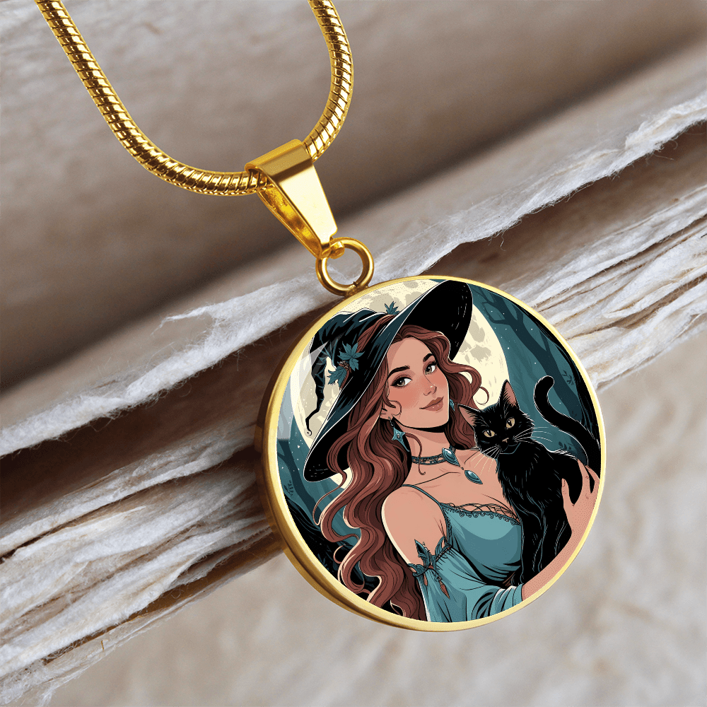Pendentif Collier Charmant de Dame Chat Sorcière