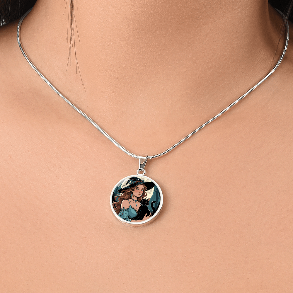 Pendentif Collier Charmant de Dame Chat Sorcière