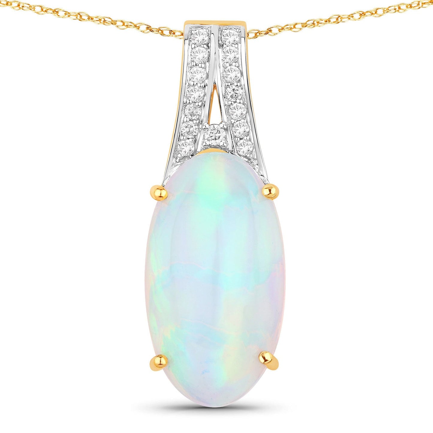 7.57 Carat Genuine Ethiopian Opal & Diamond 14K Yellow Gold Pendant