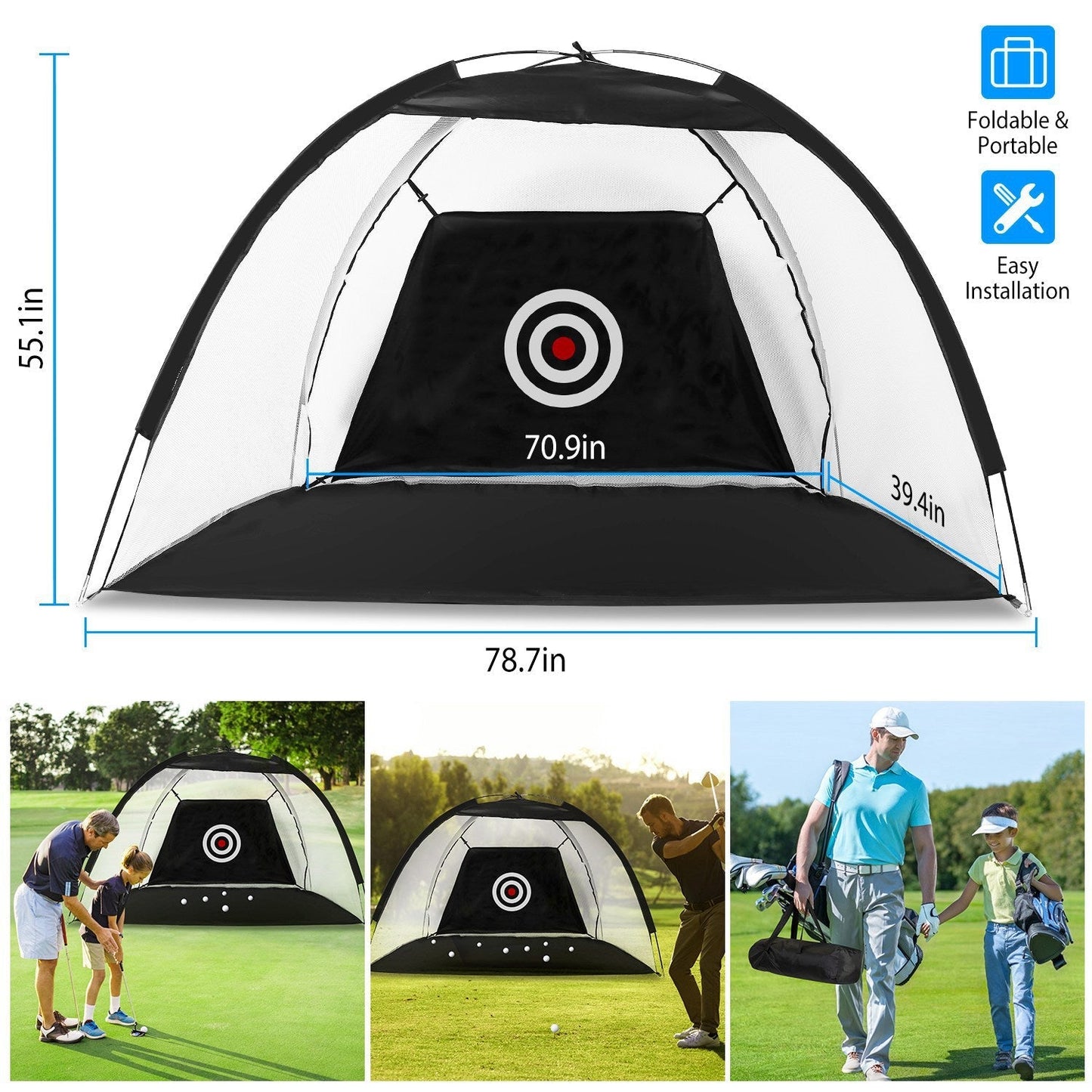 Filet d'entraînement de golf avec tissu cible et sac de transport