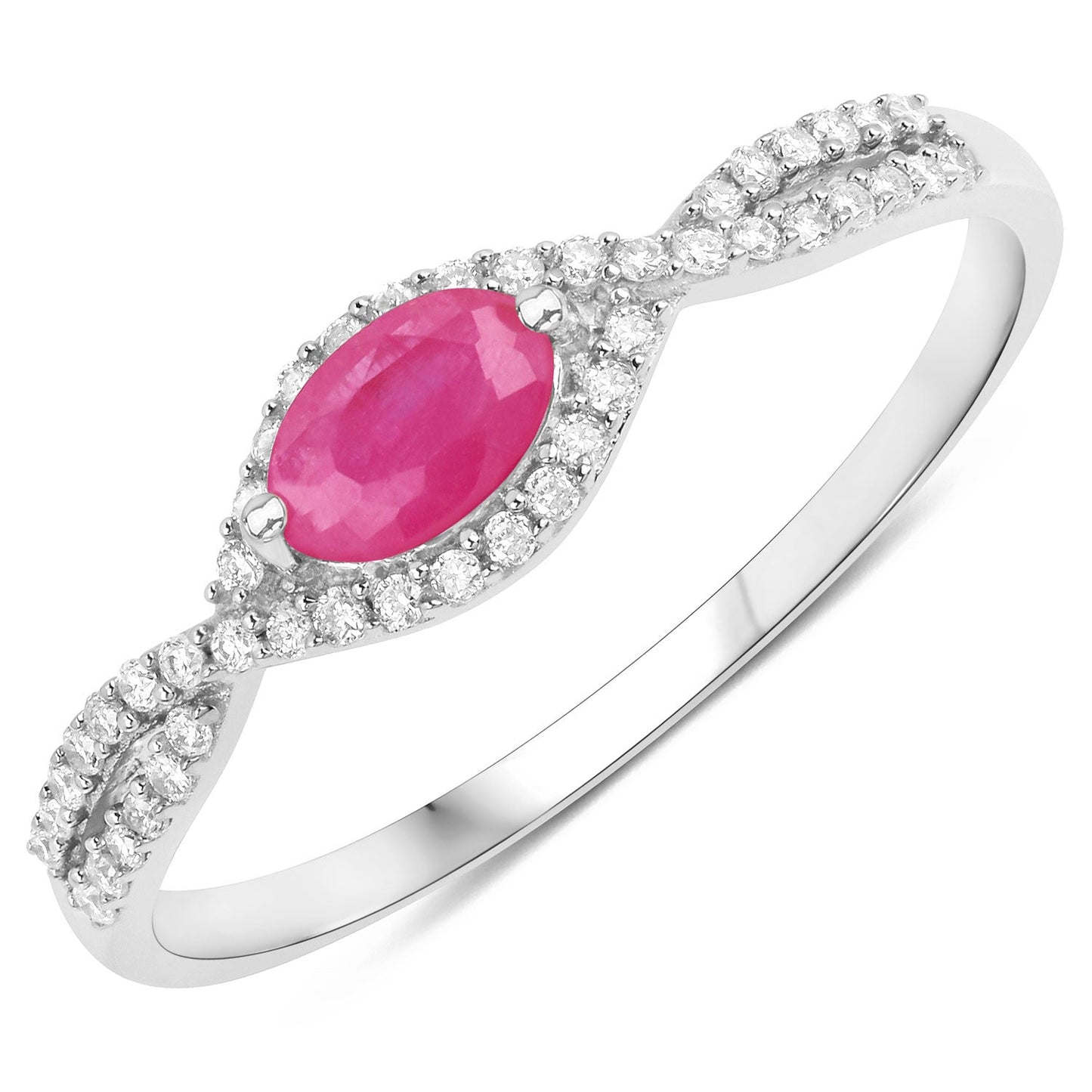 Bague de fiançailles en or blanc 14K avec rubis et diamants de 0,40 carat