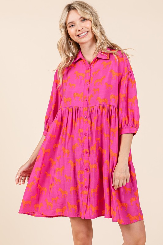 Vestido Mini de Botones con Estampado de Cebra para Mujeres
