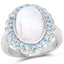 7.21 Carat Genuine White Rainbow Moonstone & Swiss Blue Topaz Ring