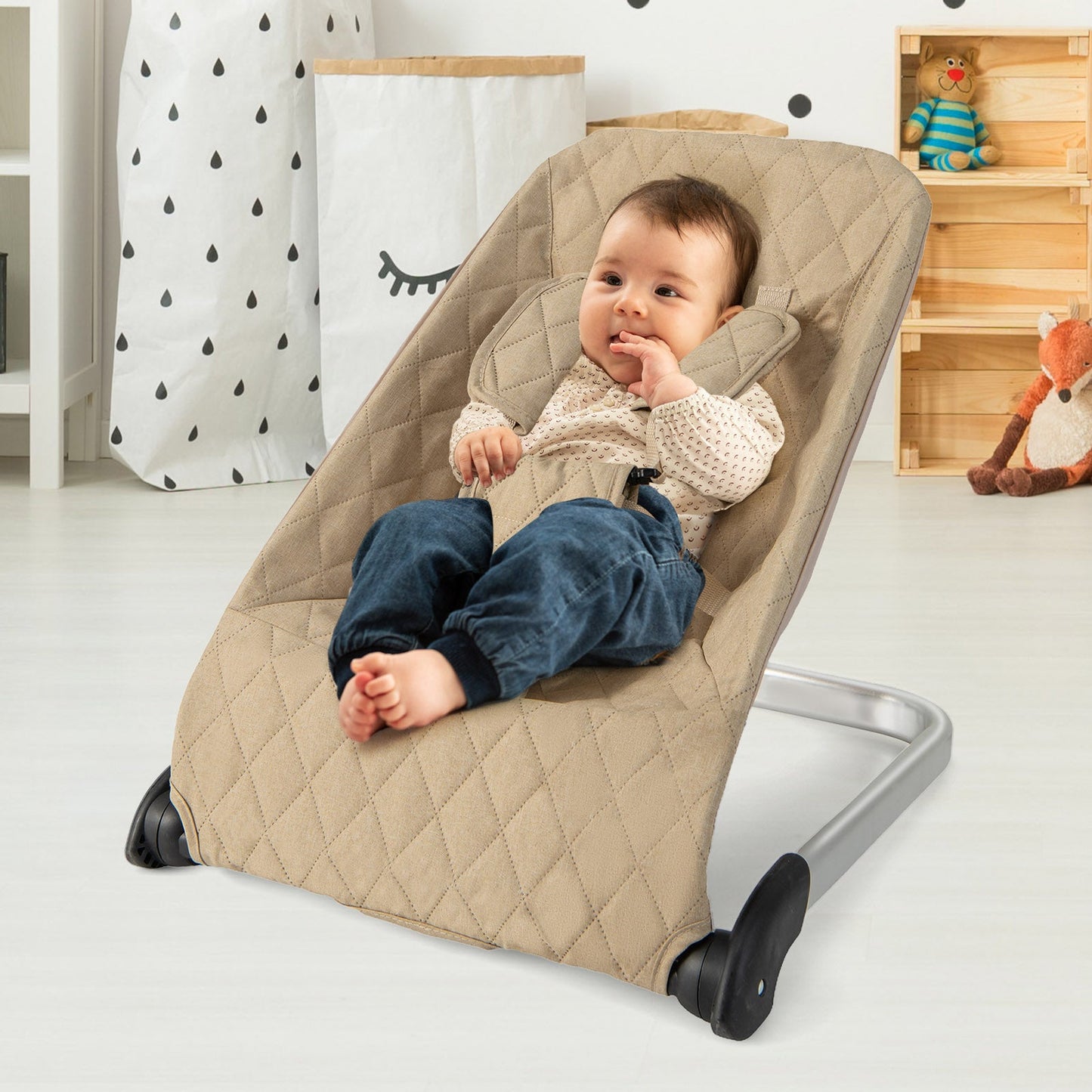 Asiento de rebote para bebés premium con marco de aluminio - Beige
