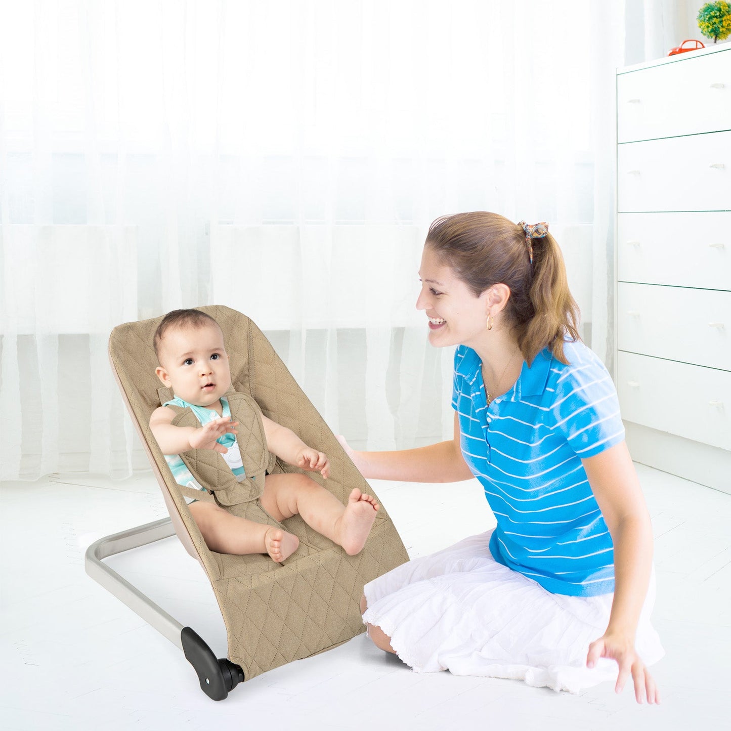 Asiento de rebote para bebés premium con marco de aluminio - Beige