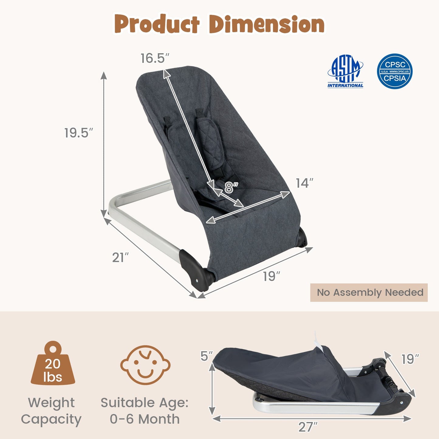 Asiento de rebote para bebés Gbruno - Estructura de aluminio gris