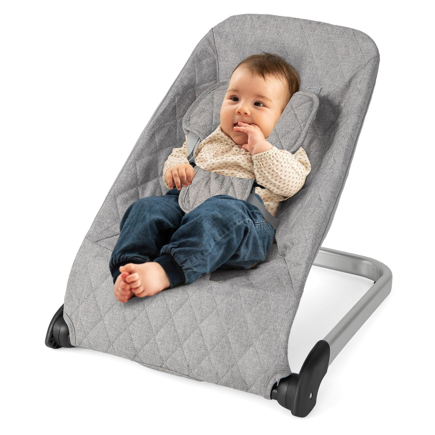Asiento de rebote para bebés premium con marco de aluminio - Gris claro