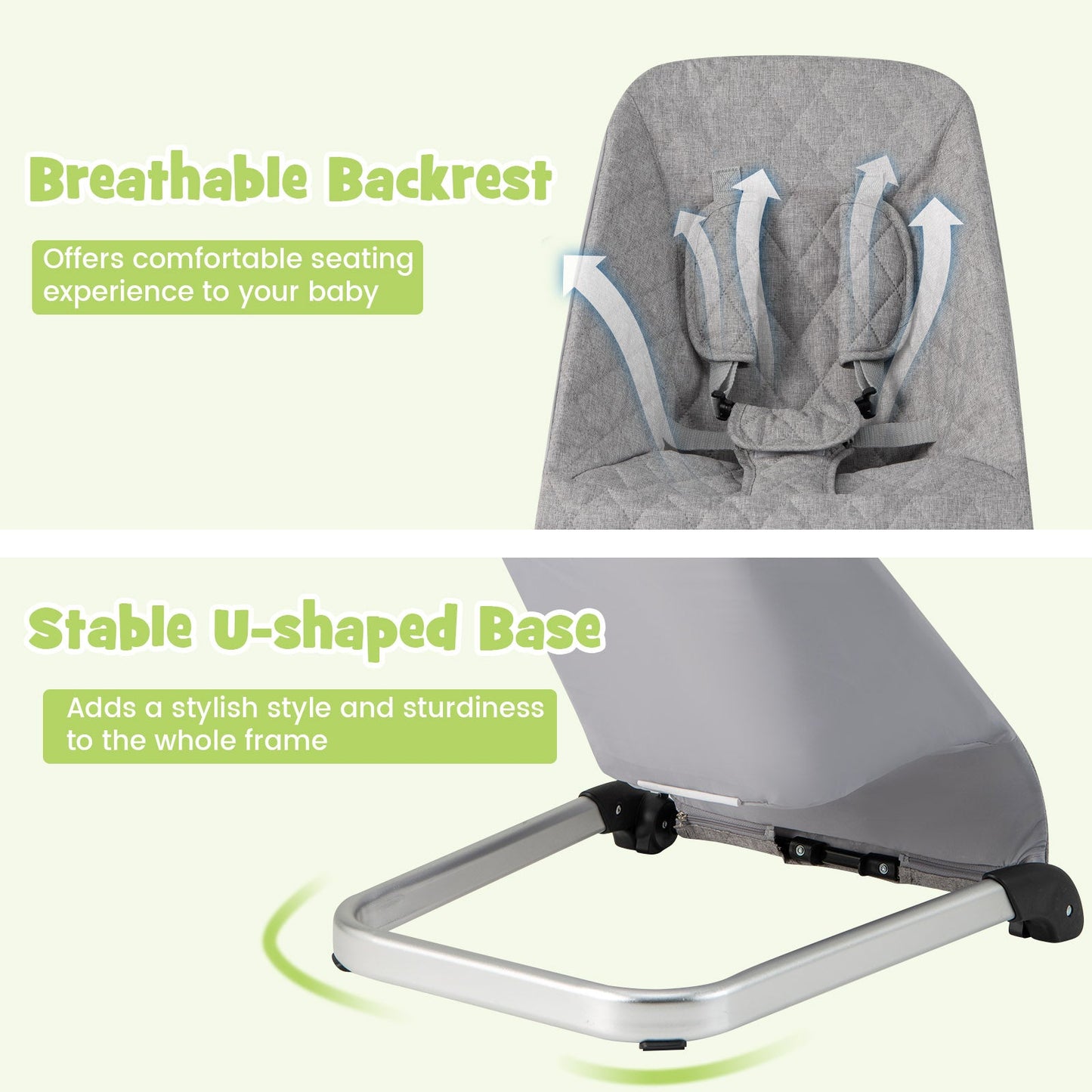 Asiento de rebote para bebés premium con marco de aluminio - Gris claro