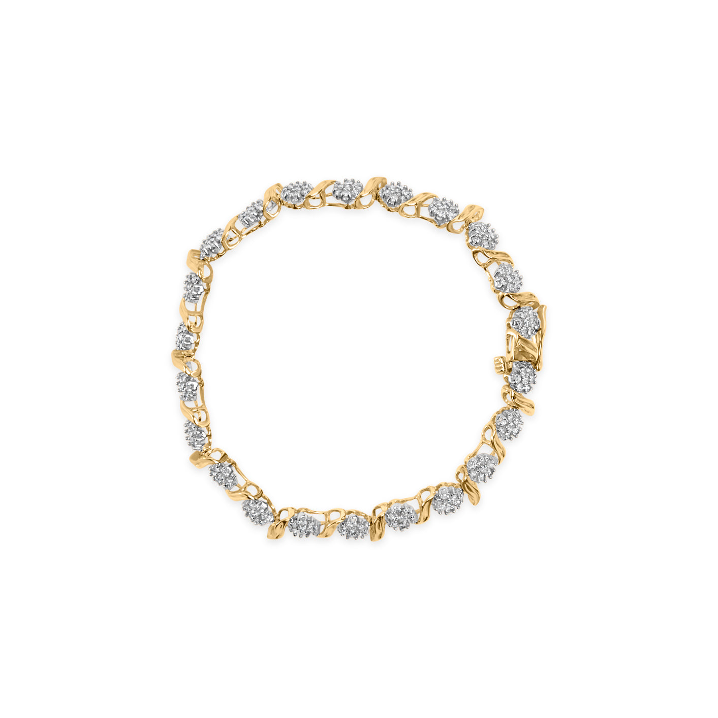 Pulsera de Clúster de Diamantes de Corte Redondo de 2.00 Cttw en Oro Amarillo de 10K