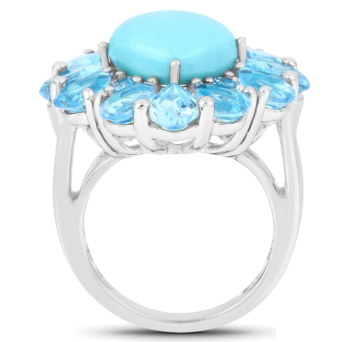Anillo de Turquesa Genuina de 9.50 Quilates y Topacio Azul Suizo