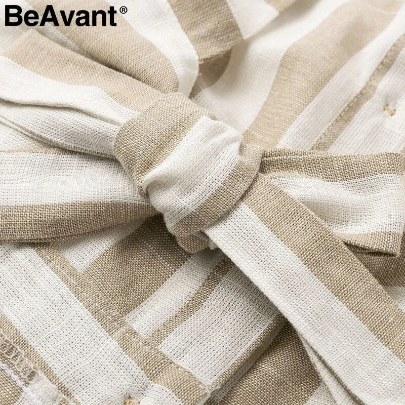 Vestido Midi de Lino y Algodón a Rayas BeAvant para Mujeres