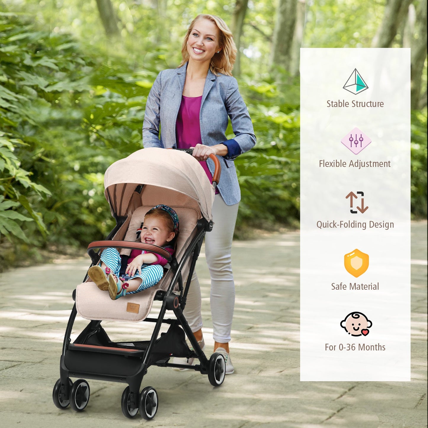 Gbruno Lightweight Aluminium Frame Baby Stroller - Net-Beige