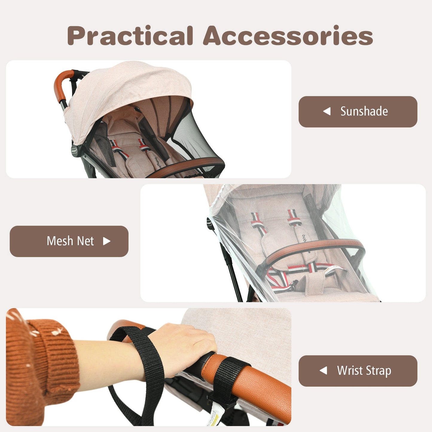 Gbruno Lightweight Aluminium Frame Baby Stroller - Net-Beige