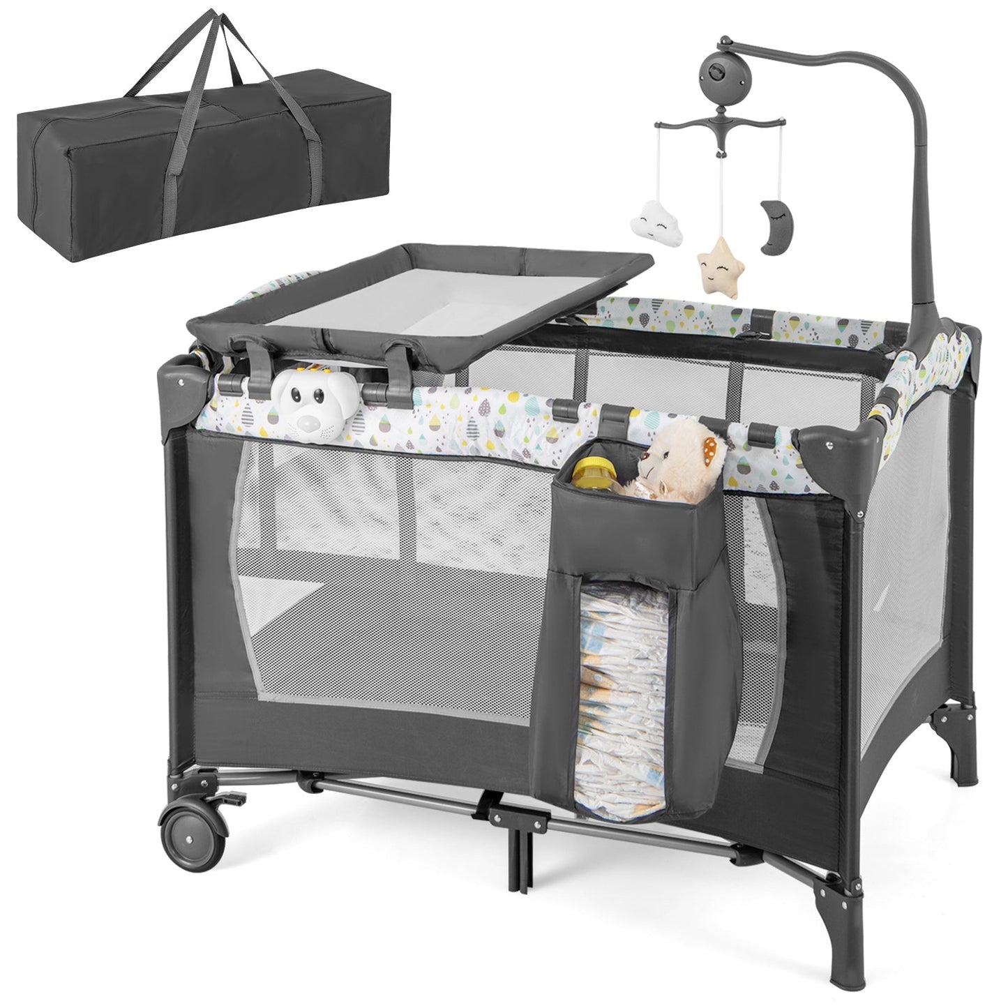Parc de jeu multifonctionnel pour bébé avec matelas et table à langer - Beige
