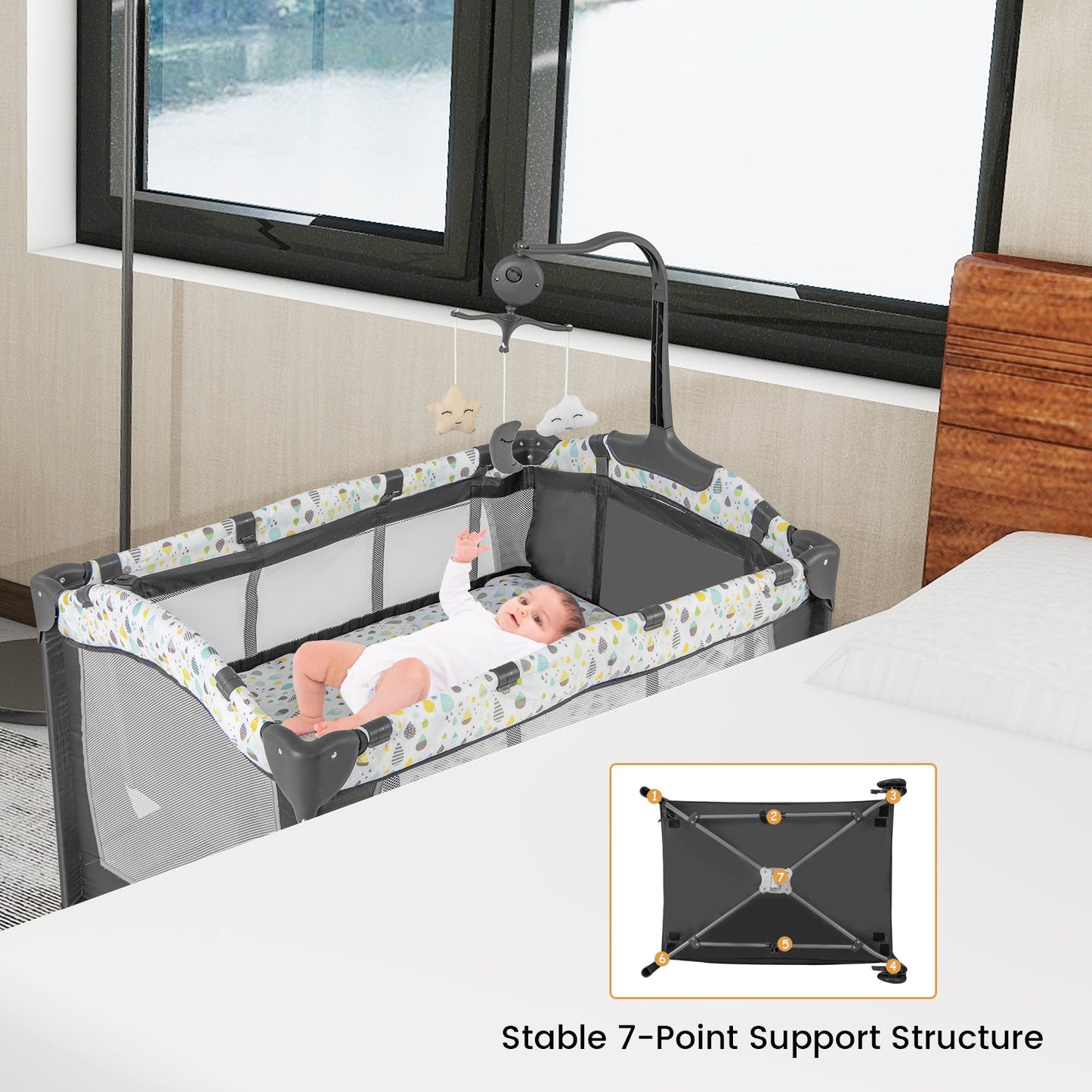 Parc de jeu multifonctionnel pour bébé avec matelas et table à langer - Beige