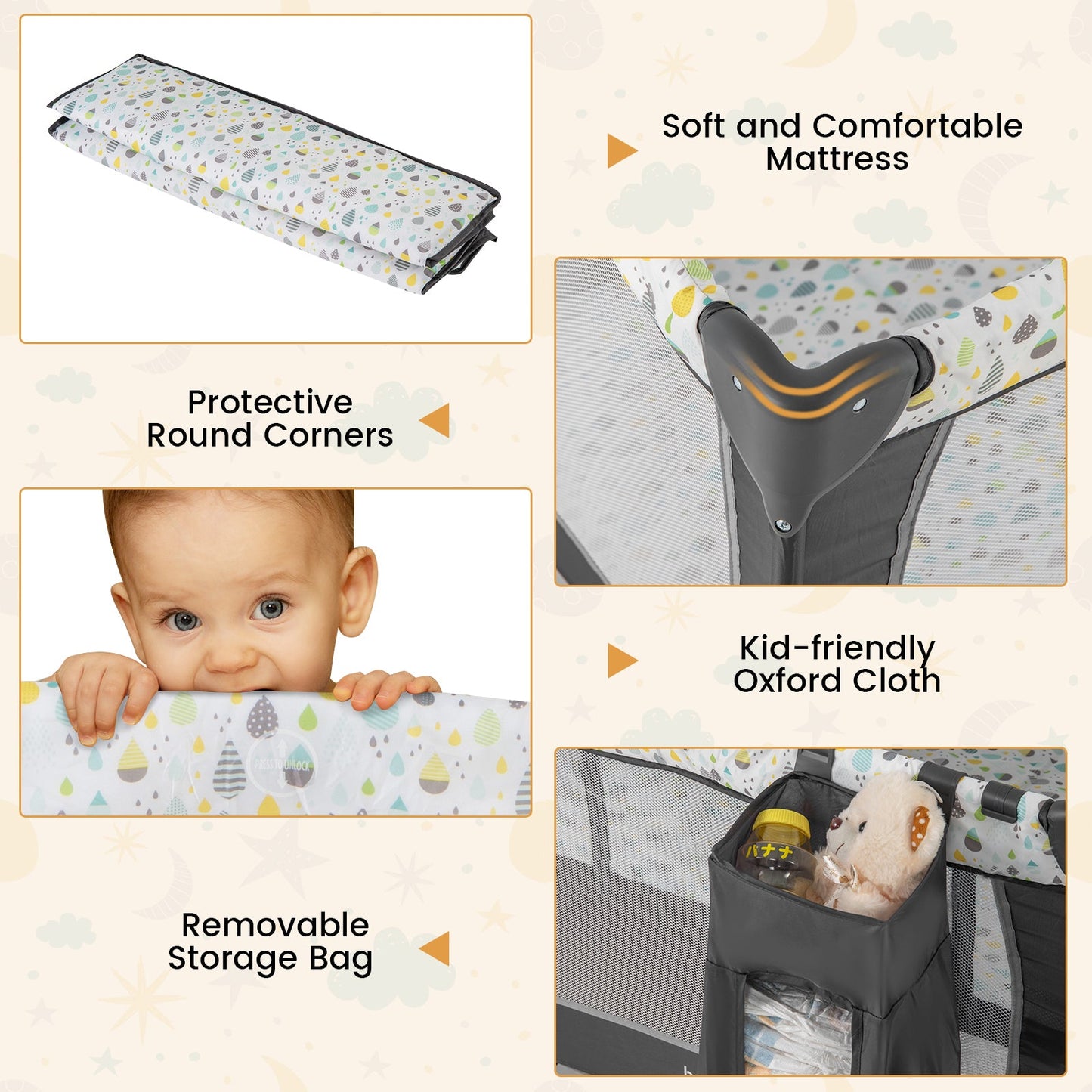 Parc de jeu multifonctionnel pour bébé avec matelas et table à langer - Beige