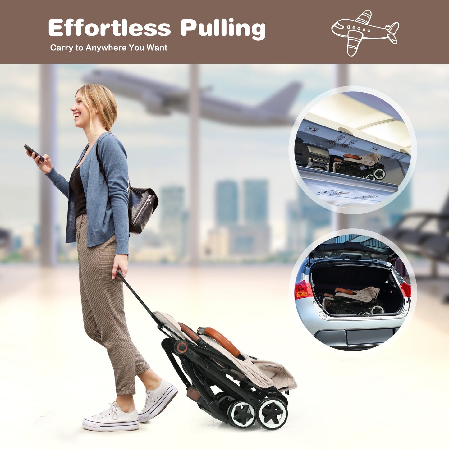 Gbruno Lightweight Aluminium Frame Baby Stroller - Net-Beige