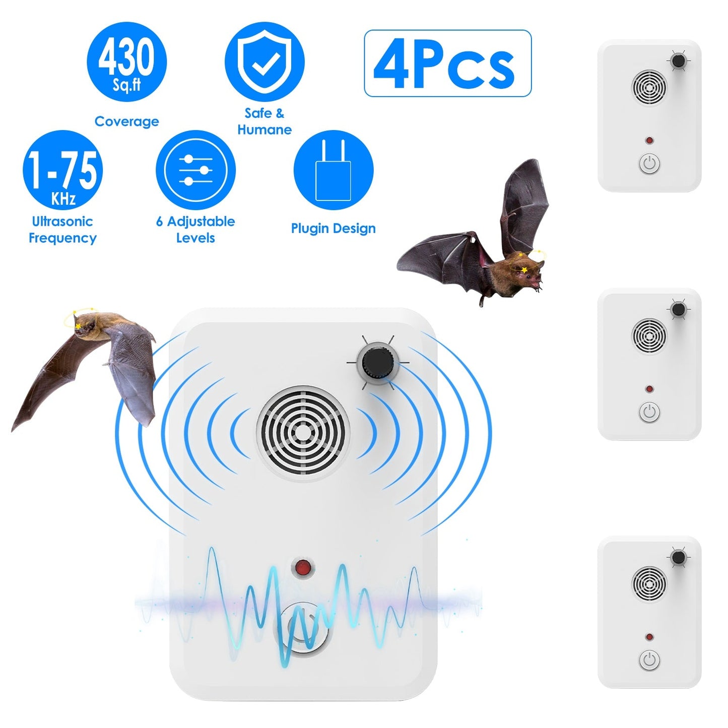 4-Pack Ultrasonic Bat & Pest Repellent Device