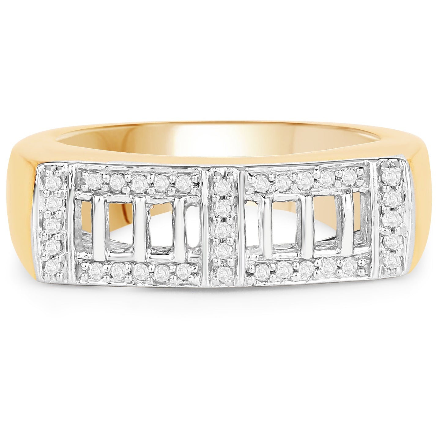 14K Yellow Gold Plated 0.19 Carat White Diamond Sterling Silver Ring
