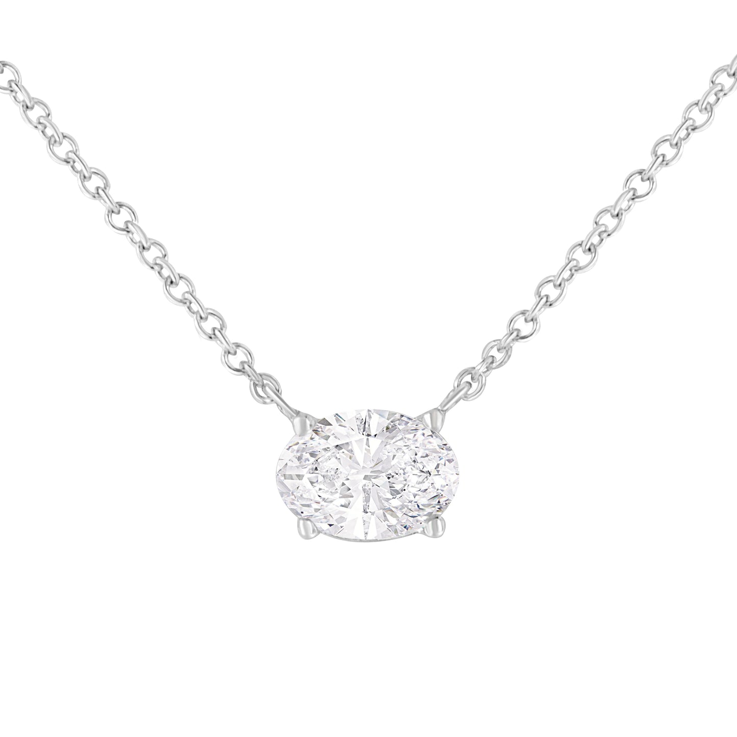 Pendentif en diamant ovale cultivé en laboratoire en or blanc 10K certifié IGI