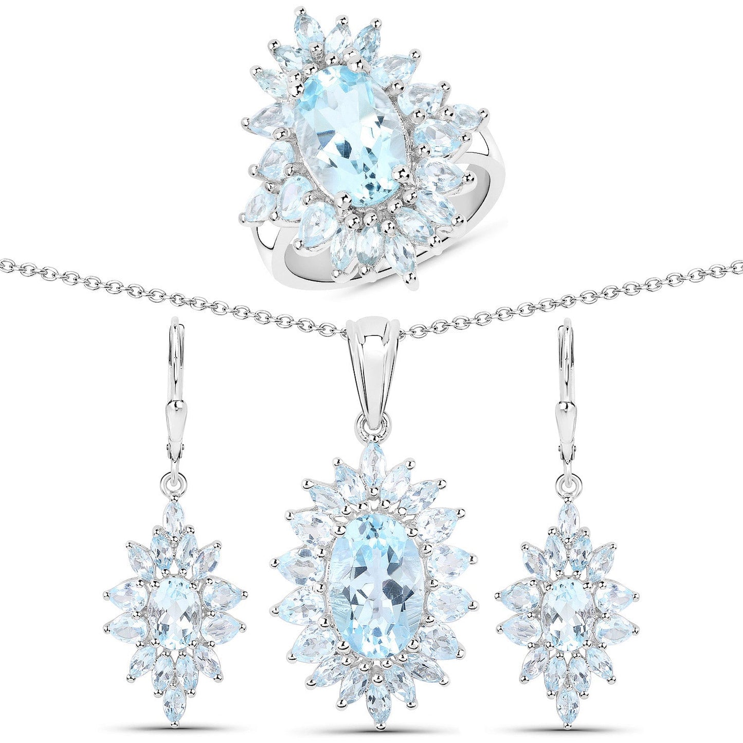 19.18 Carat Genuine Blue Topaz Sterling Silver Jewelry Set