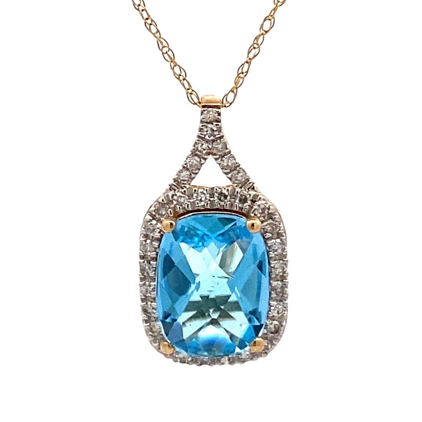 Blue Topaz and Diamond Pendant in 14KT Yellow Gold