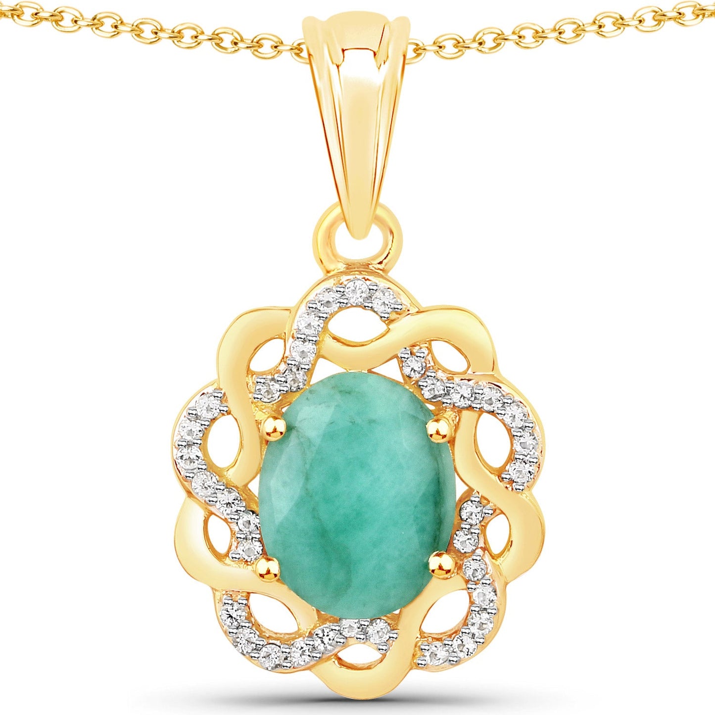 2.78 Carat Genuine Emerald and White Topaz Pendant