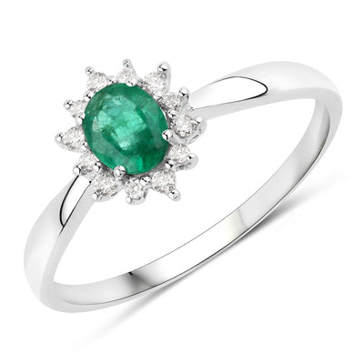 0.40 Carat Zambian Emerald & Diamond 14K White Gold Engagement Ring