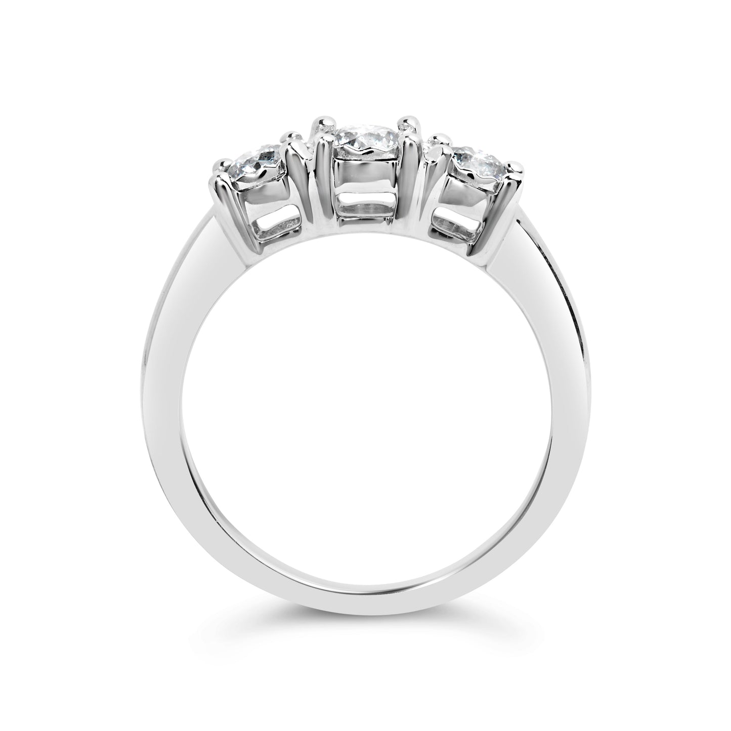 Anillo de Tres Piedras de Diamante Creado en Laboratorio de Oro Blanco de 14K - Talla 7
