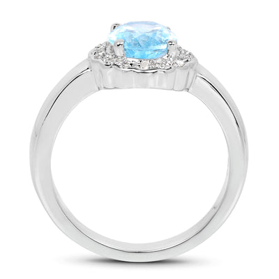 Bague en argent sterling avec topaze bleue et topaze blanche de 2,58 carats