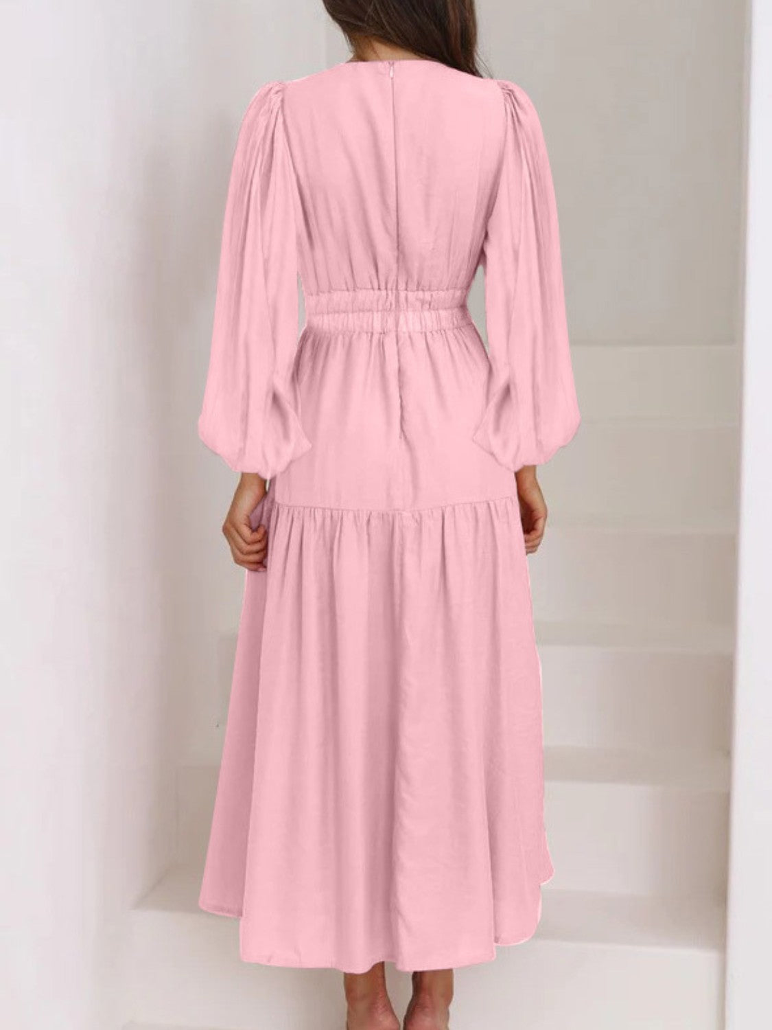 Elegant Lightweight Deep V-Neck Balloon Sleeve Maxi Dress
