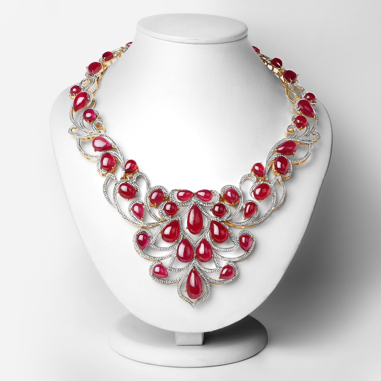 Elegant 160.14 Carat Ruby & Diamond Necklace in Sterling Silver
