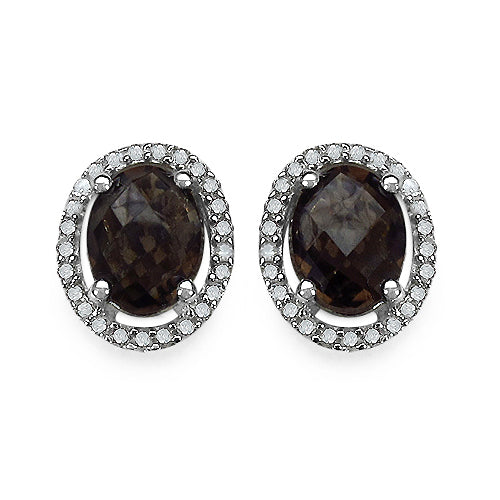Elegant 2.39 Carat Diamond & Smoky Quartz Sterling Silver Earrings