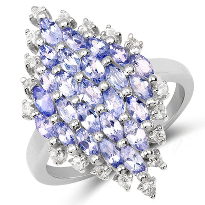 Bague en argent sterling avec tanzanite véritable de 2,40 carats et topaze blanche