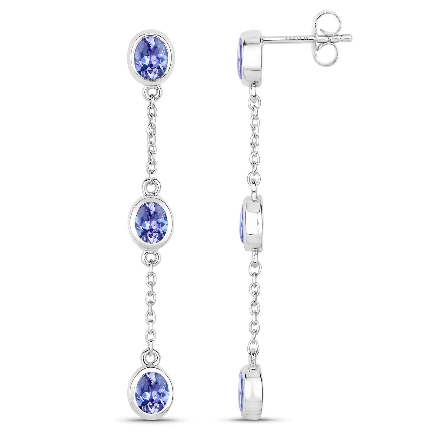 Boucles d'oreilles en argent sterling avec tanzanite véritable de 1,98 carat