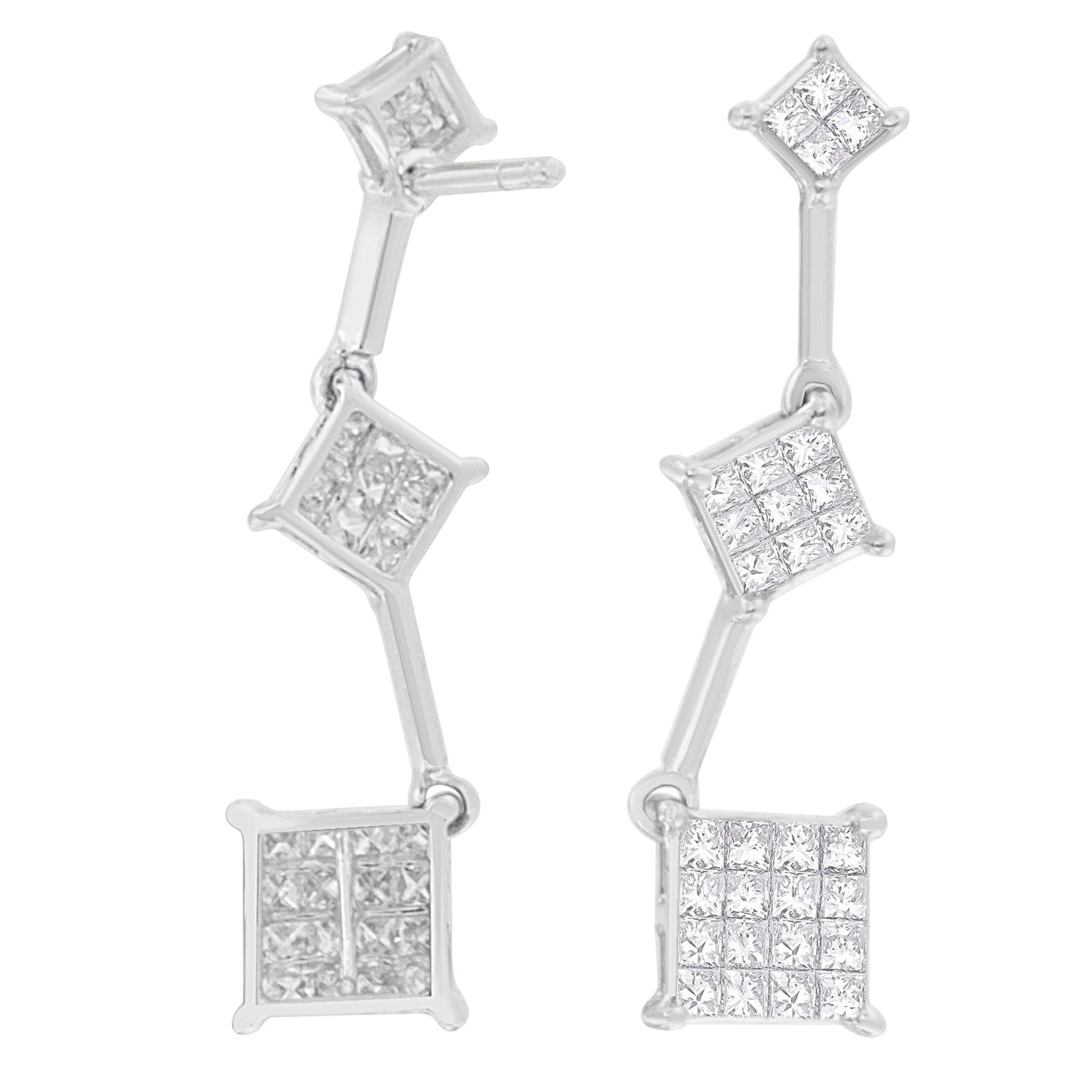 14K White Gold Princess Cut Diamond Earrings
