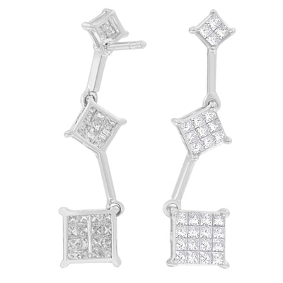 Pendientes de Diamante Corte Princesa de Oro Blanco de 14K