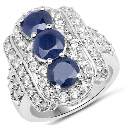 4.85 Carat Blue Sapphire & White Topaz Sterling Silver Ring