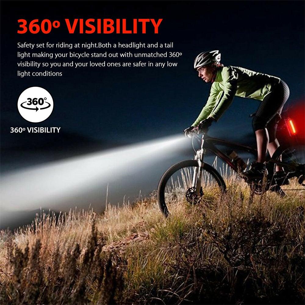 USB Rechargeable Bike Light Set - Front & Back LED Lamps