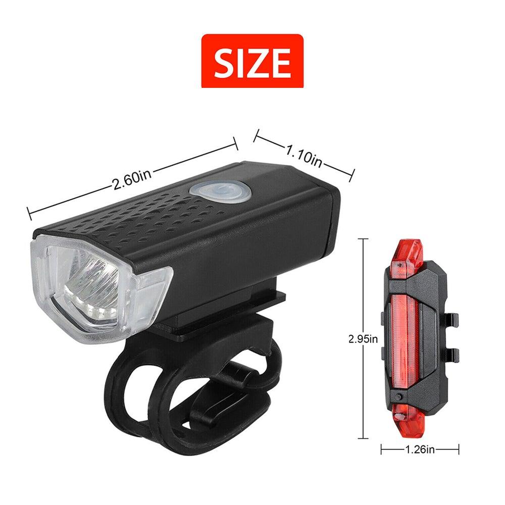USB Rechargeable Bike Light Set - Front & Back LED Lamps