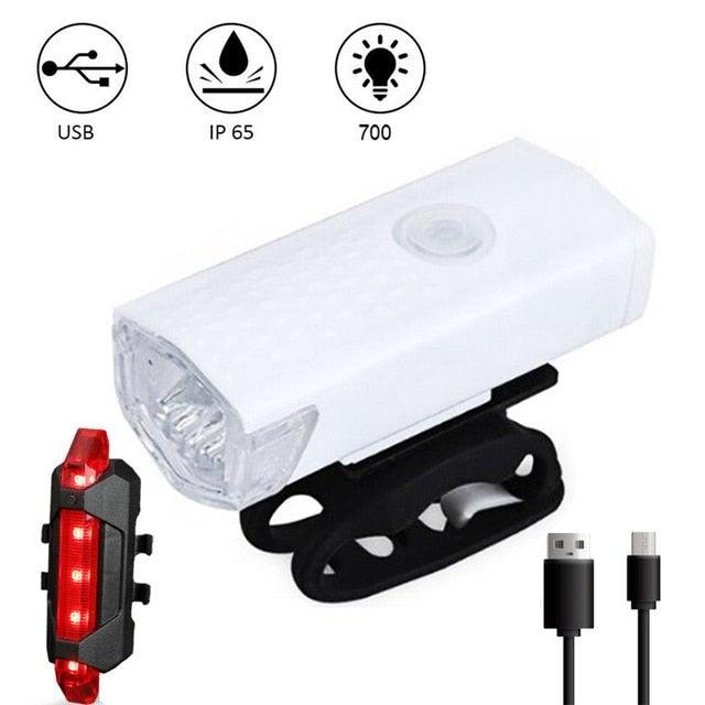 USB Rechargeable Bike Light Set - Front & Back LED Lamps