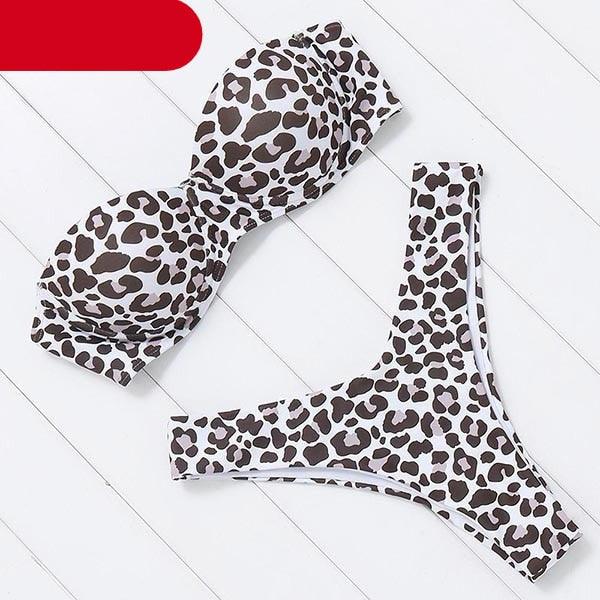 High Cut Solid Bikini Set with Underwire and Leopard Print